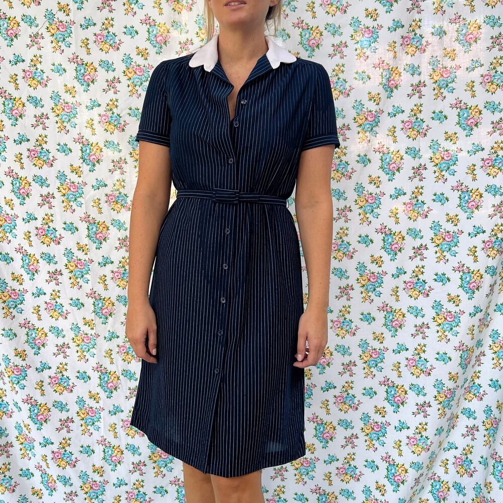 Vintage 70s lady carol petites pin stripe short sleeve dress size small
